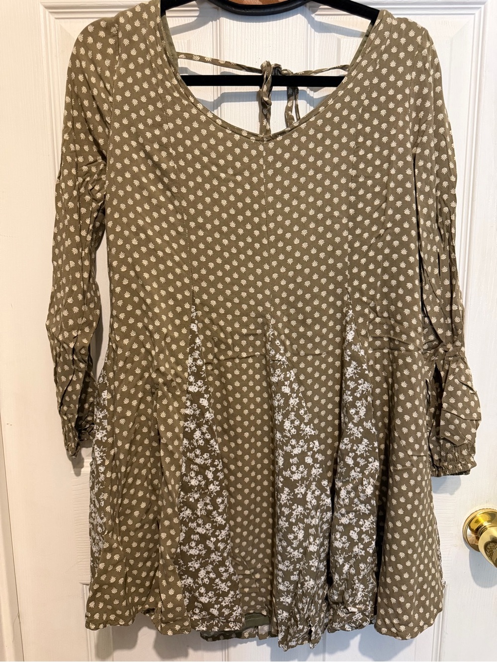 Altar’d State Olive Green Floral Print Long-Sleeve Dress